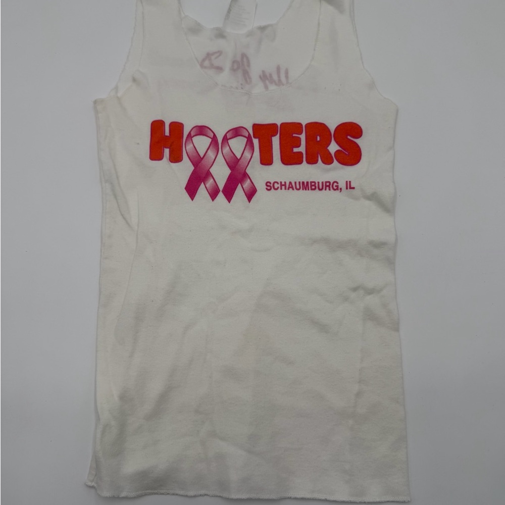 Vintage HOOTERS GIRLS UNIFORM TANK TOP Kelly Jo Dowd Breast Cancer XS Schaumburg